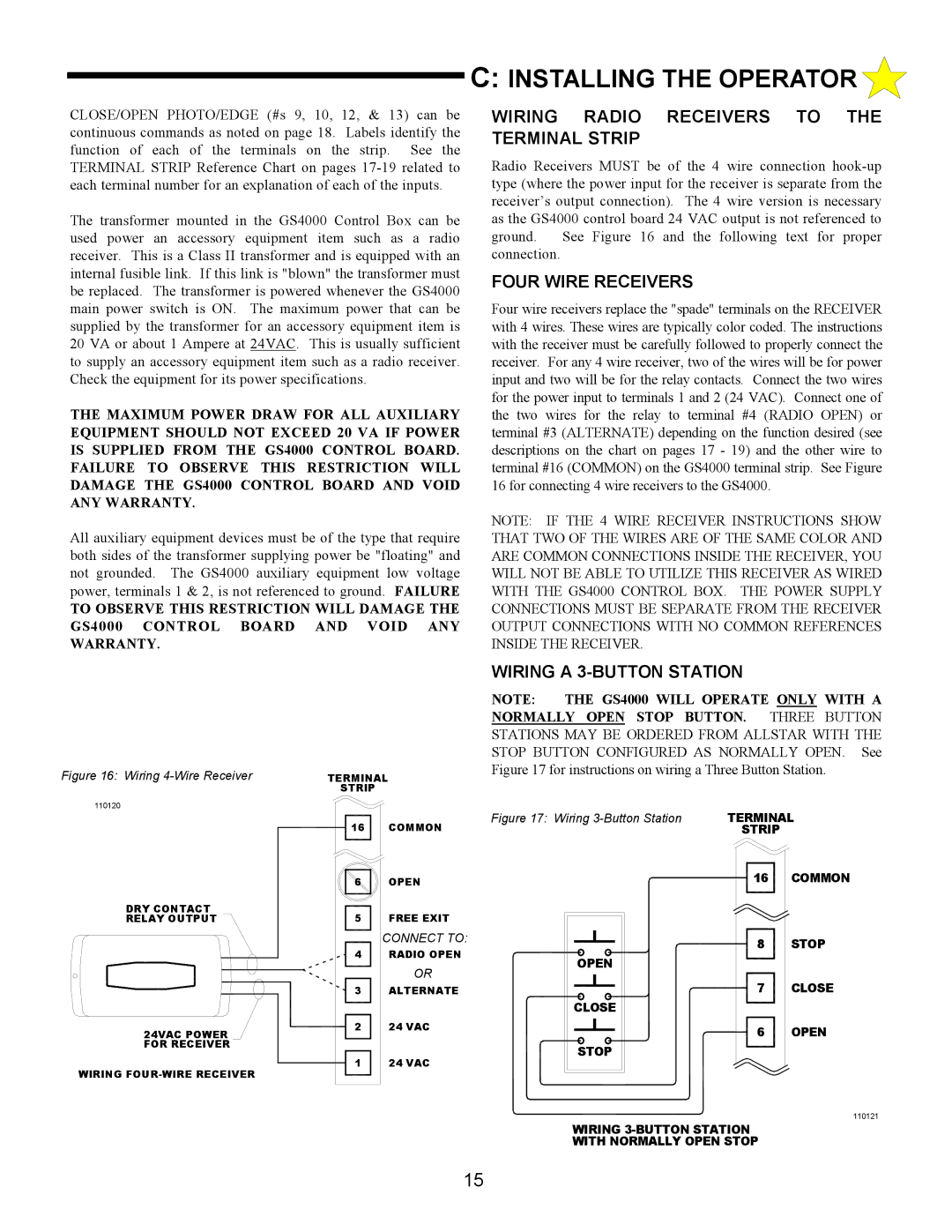 Allstar Products Group ANSI/UL 325 owner manual Wiring Radio Receivers to the Terminal Strip, Four Wire Receivers 