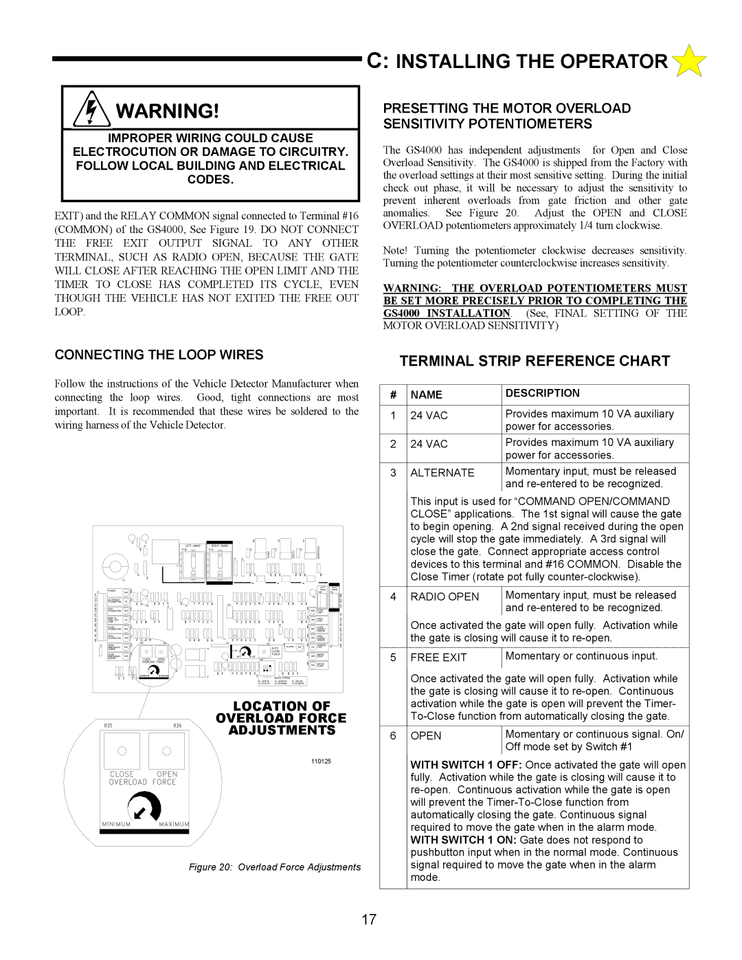 Allstar Products Group ANSI/UL 325 Presetting the Motor Overload Sensitivity Potentiometers, Connecting the Loop Wires 