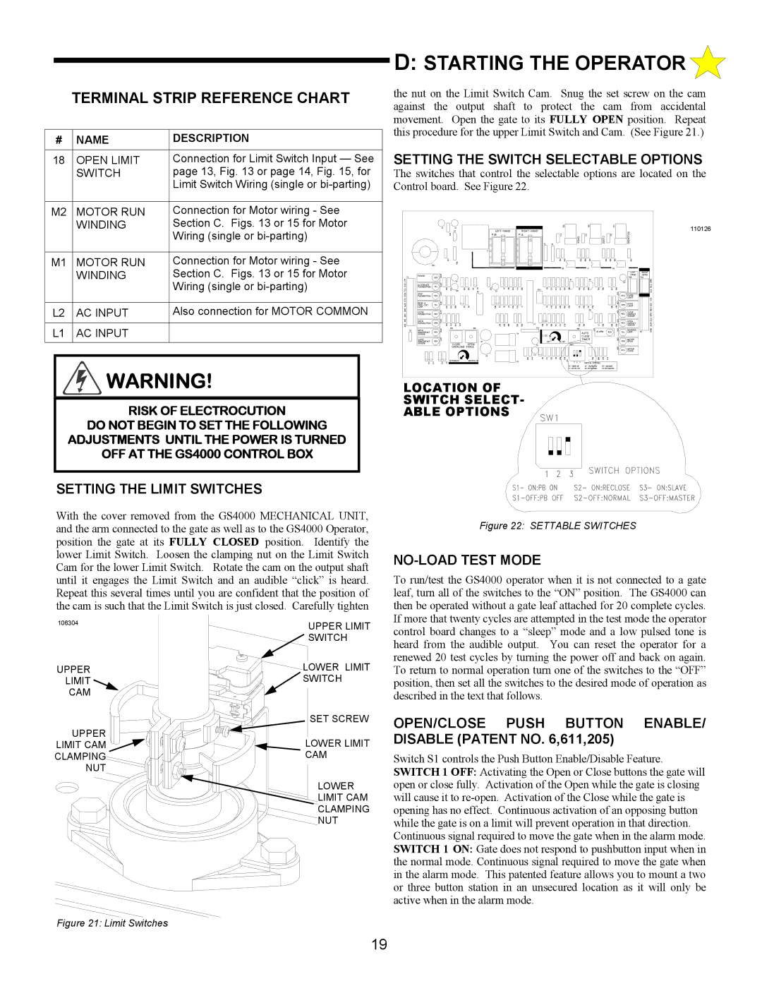 Allstar Products Group ANSI/UL 325 owner manual Starting the Operator, Setting the Limit Switches, NO-LOAD Test Mode 