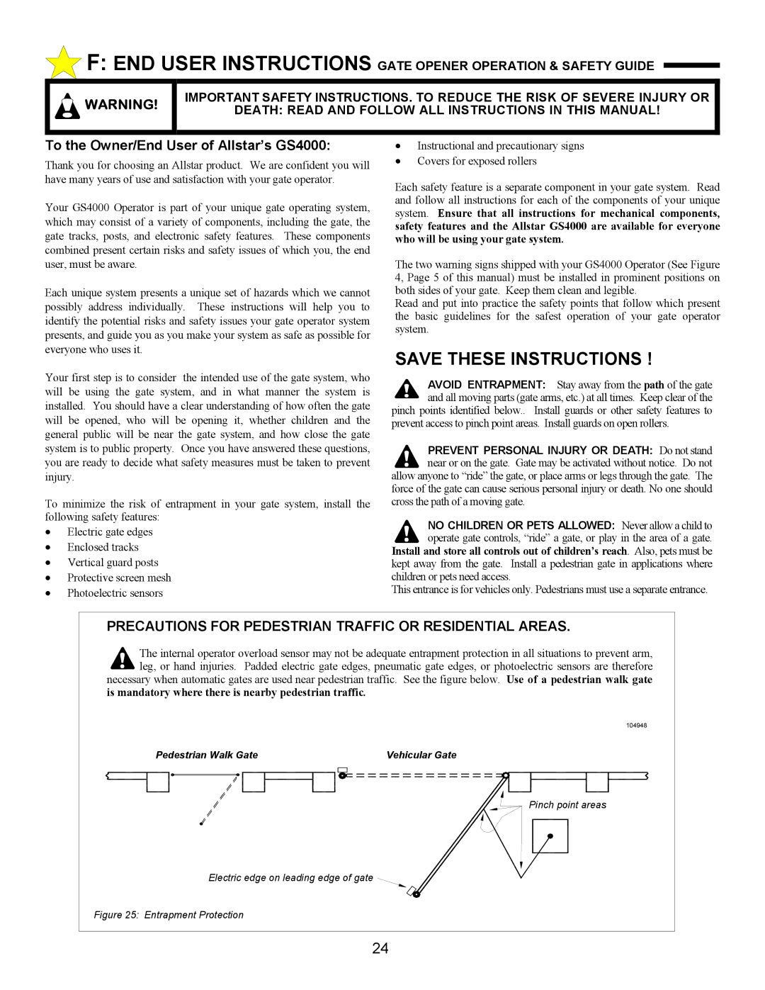 Allstar Products Group ANSI/UL 325 owner manual To the Owner/End User of Allstar’s GS4000 