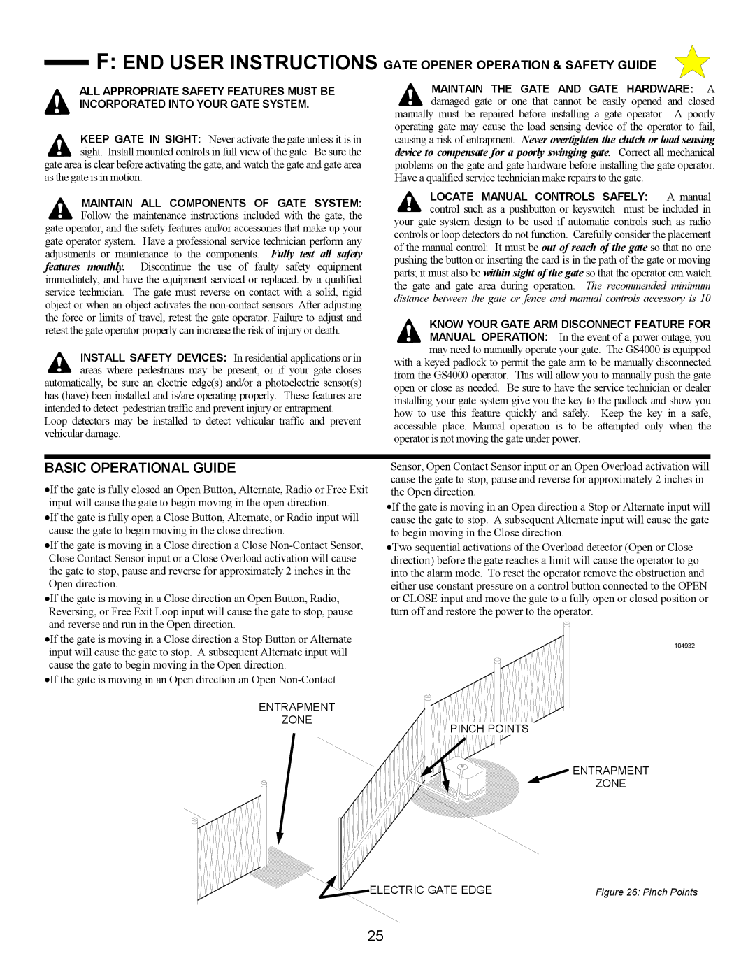 Allstar Products Group ANSI/UL 325 owner manual Basic Operational Guide, Pinch Points Entrapment Zone 