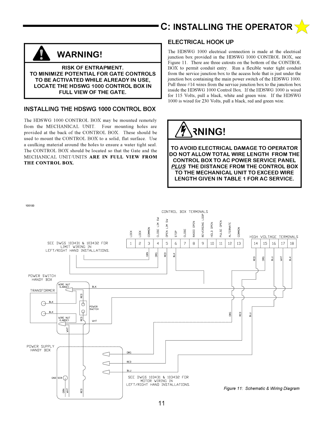 Allstar Products Group HDSWG 1000 Installing the Operator, Electrical Hook UP, Installing the Hdswg 1000 Control BOX 