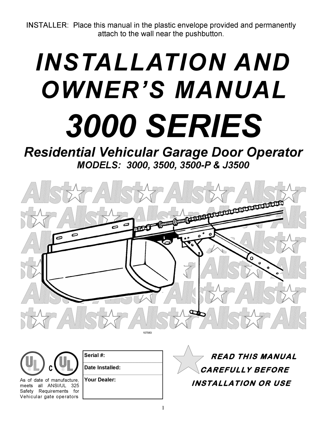 Allstar Products Group J3500, 3000, 3500-P owner manual Series 