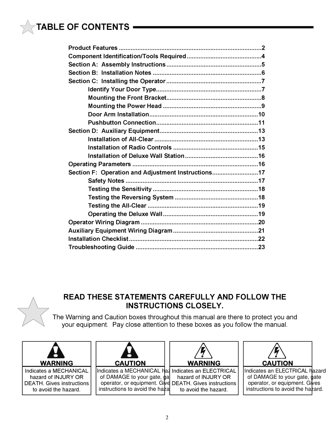 Allstar Products Group 3000, J3500, 3500-P owner manual Table of Contents 