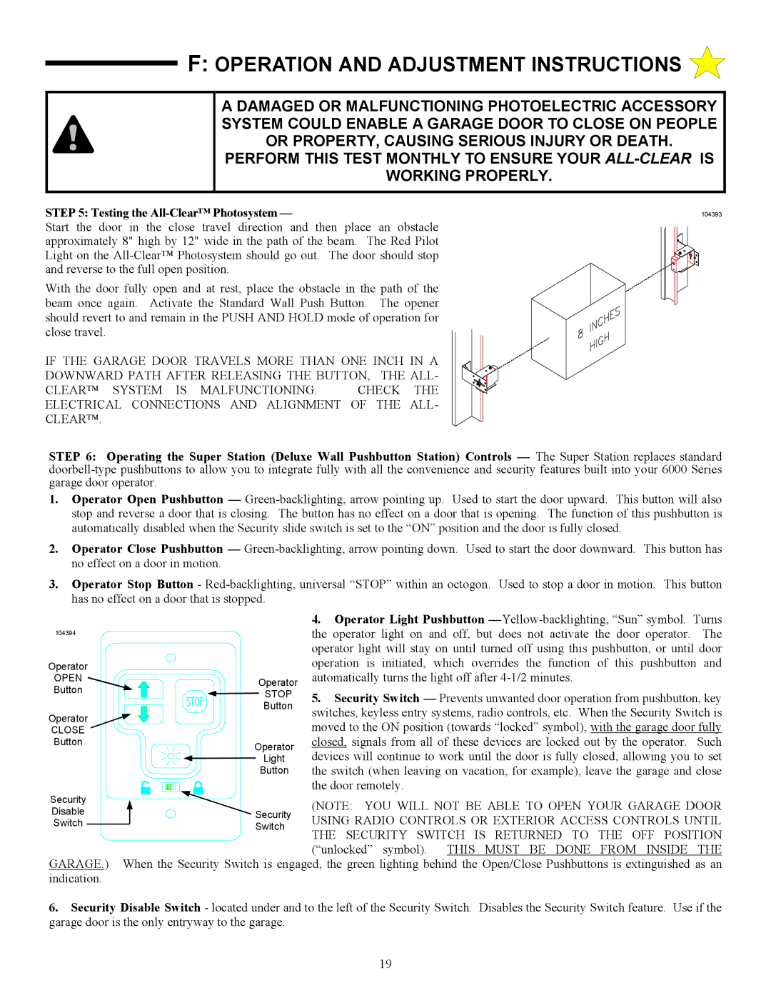 Allstar Products Group J6500, 6000, 6500-P Operation and Adjustment Instructions, Testing the All-Clear Photosystem 