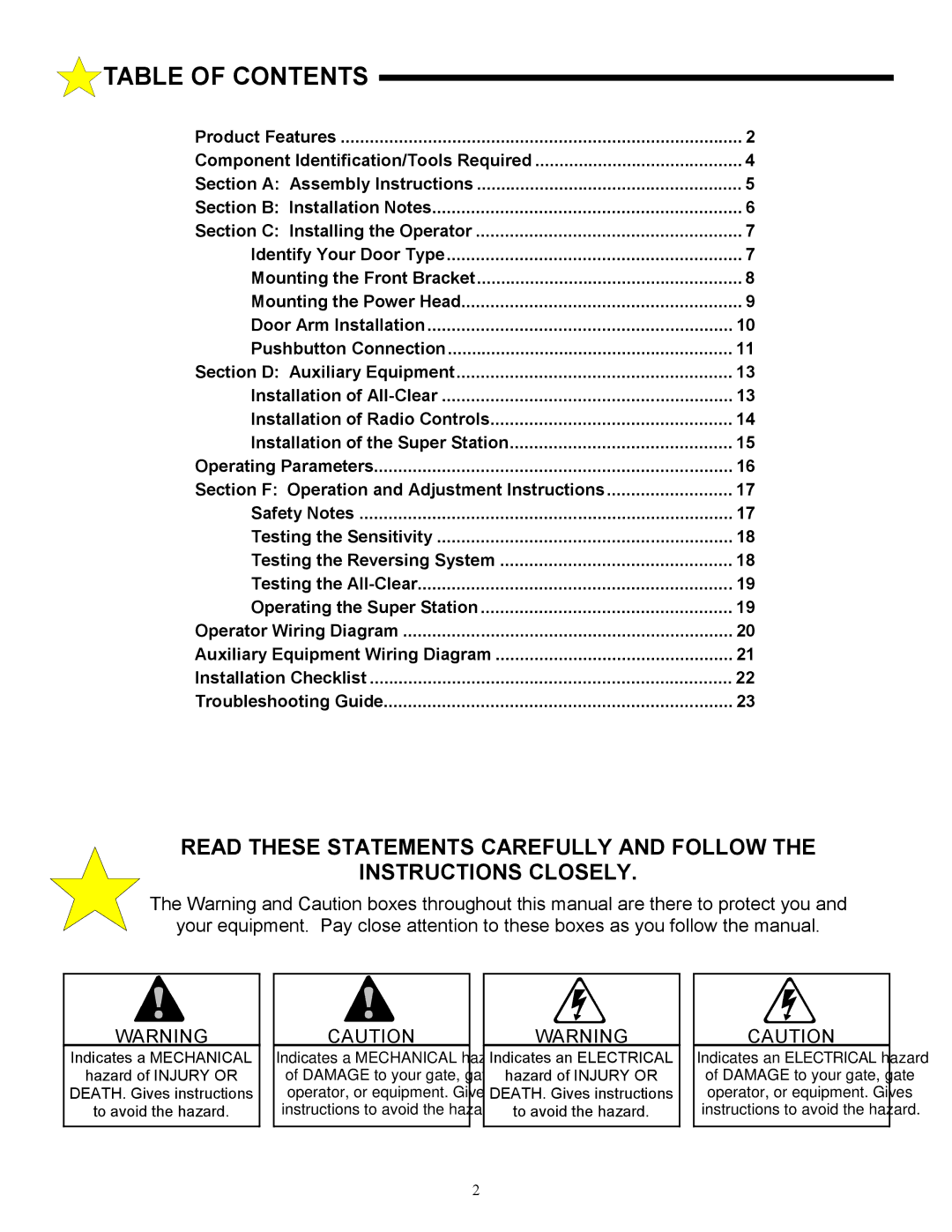 Allstar Products Group 6500-P, J6500, 6000 owner manual Table of Contents 