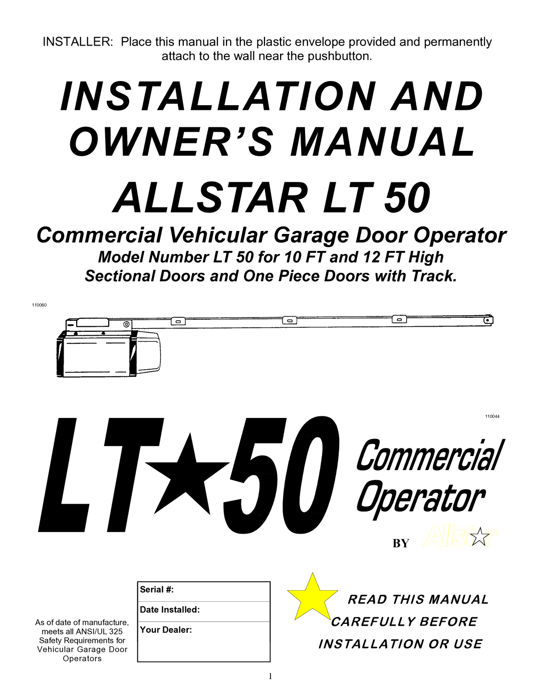 Allstar Products Group LT 50 owner manual Allstar LT 