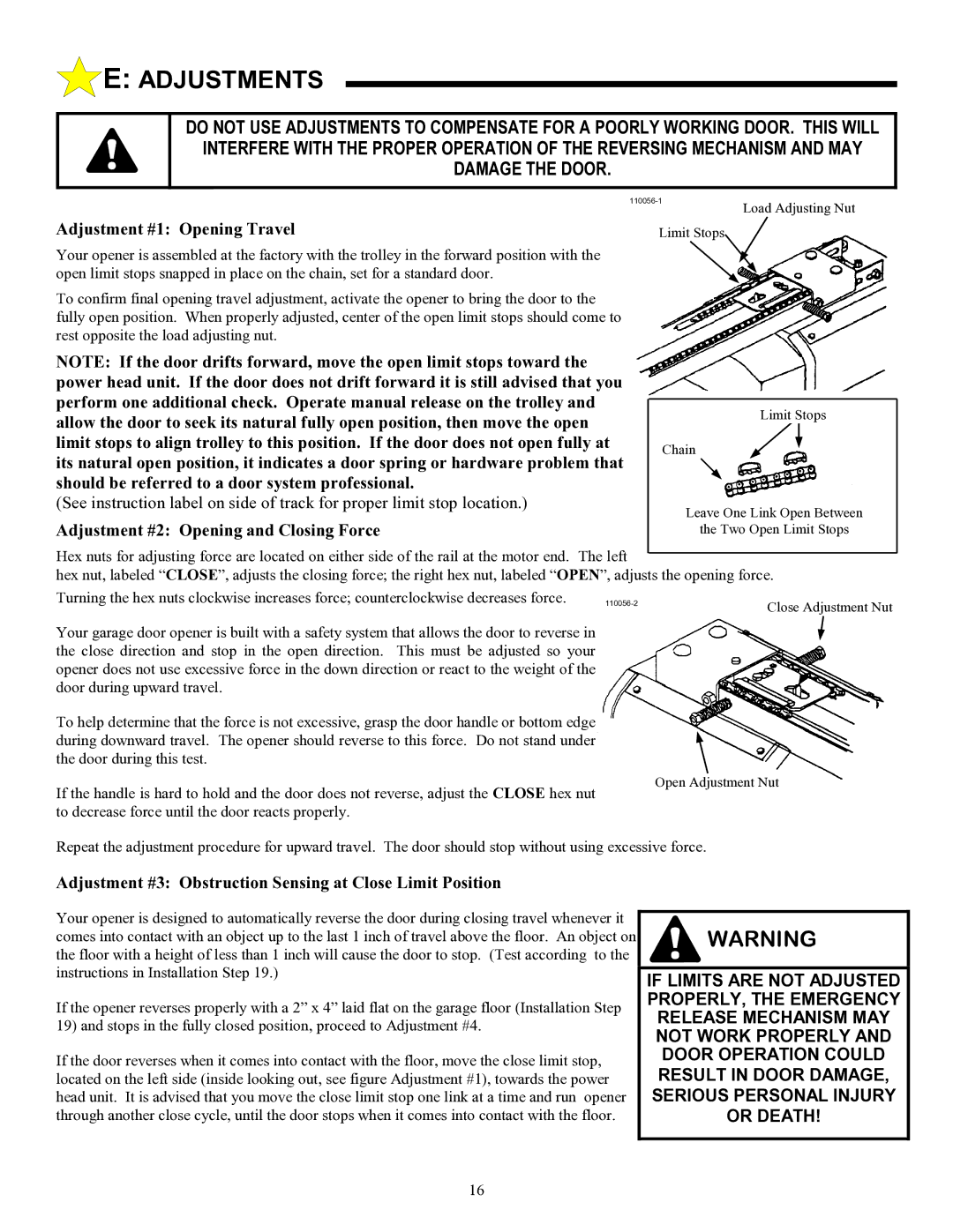 Allstar Products Group LT 50 Adjustments, Adjustment #1 Opening Travel, Adjustment #2 Opening and Closing Force 