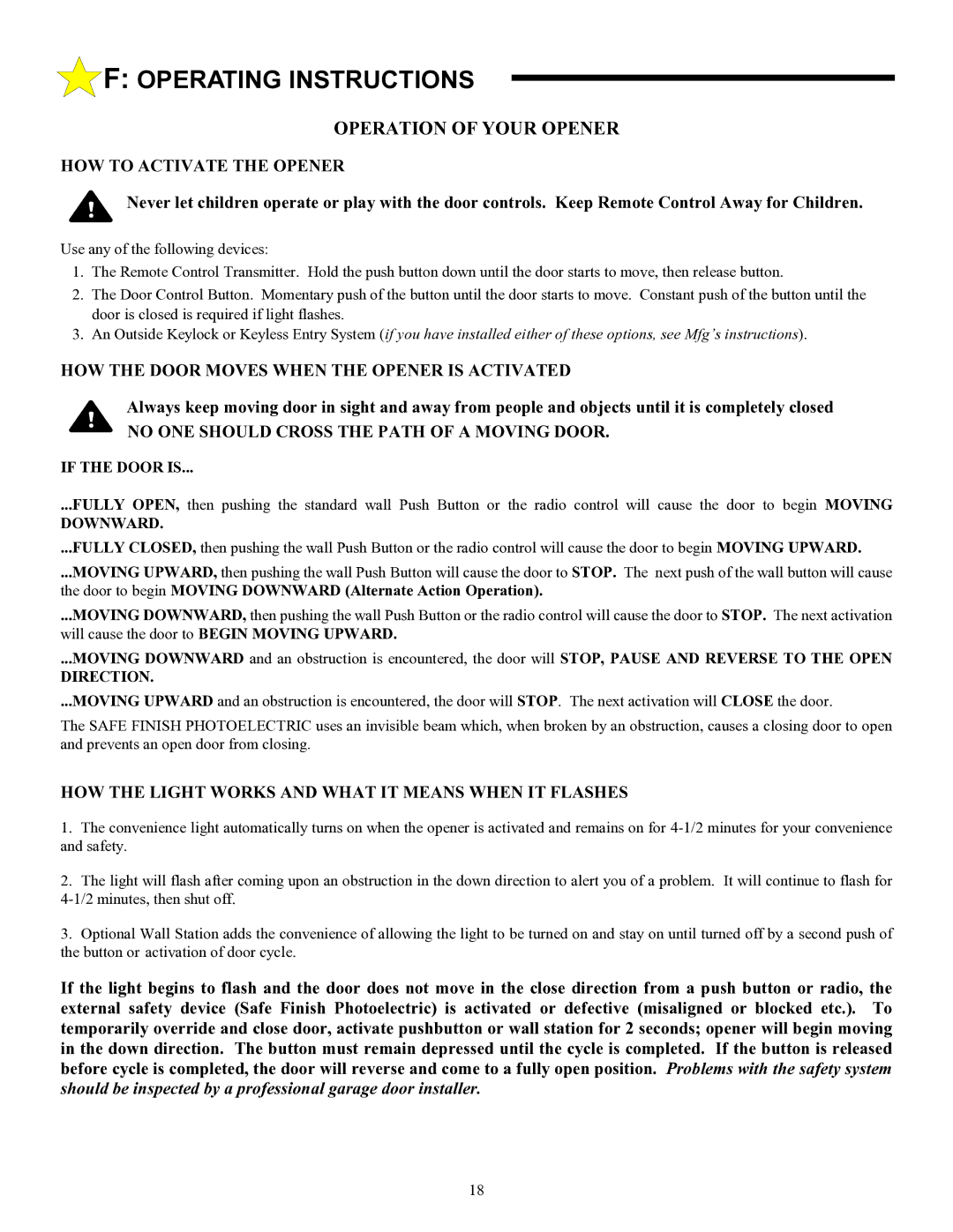 Allstar Products Group LT 50 owner manual Operating Instructions, Operation of Your Opener 