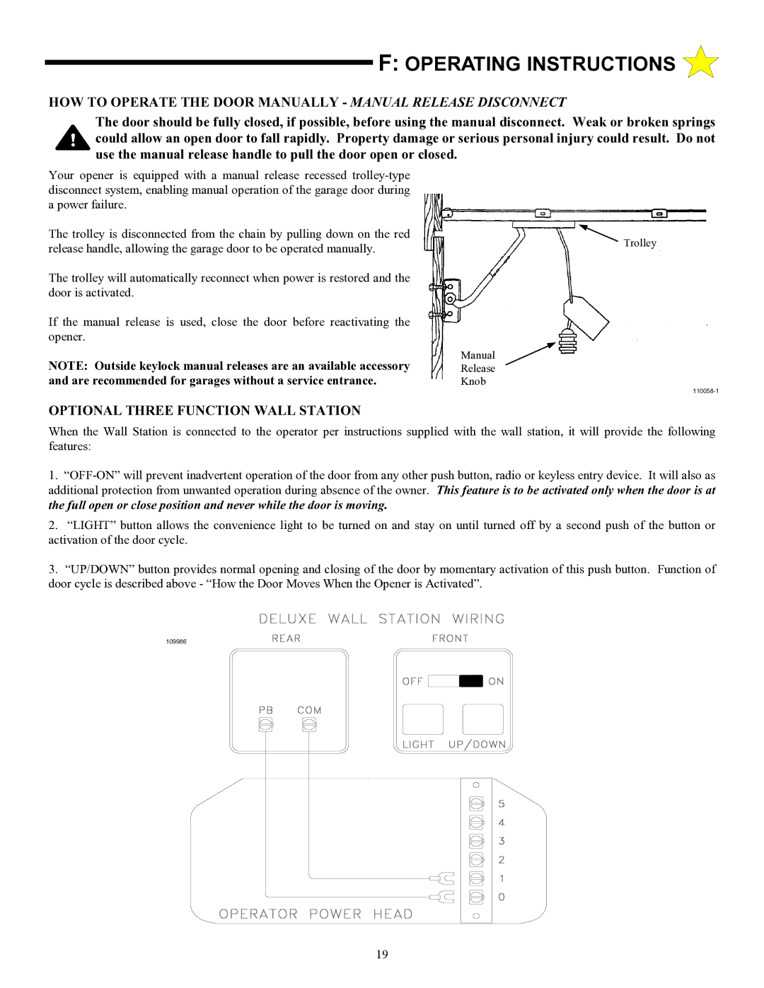 Allstar Products Group LT 50 owner manual HOW to Operate the Door Manually Manual Release Disconnect 