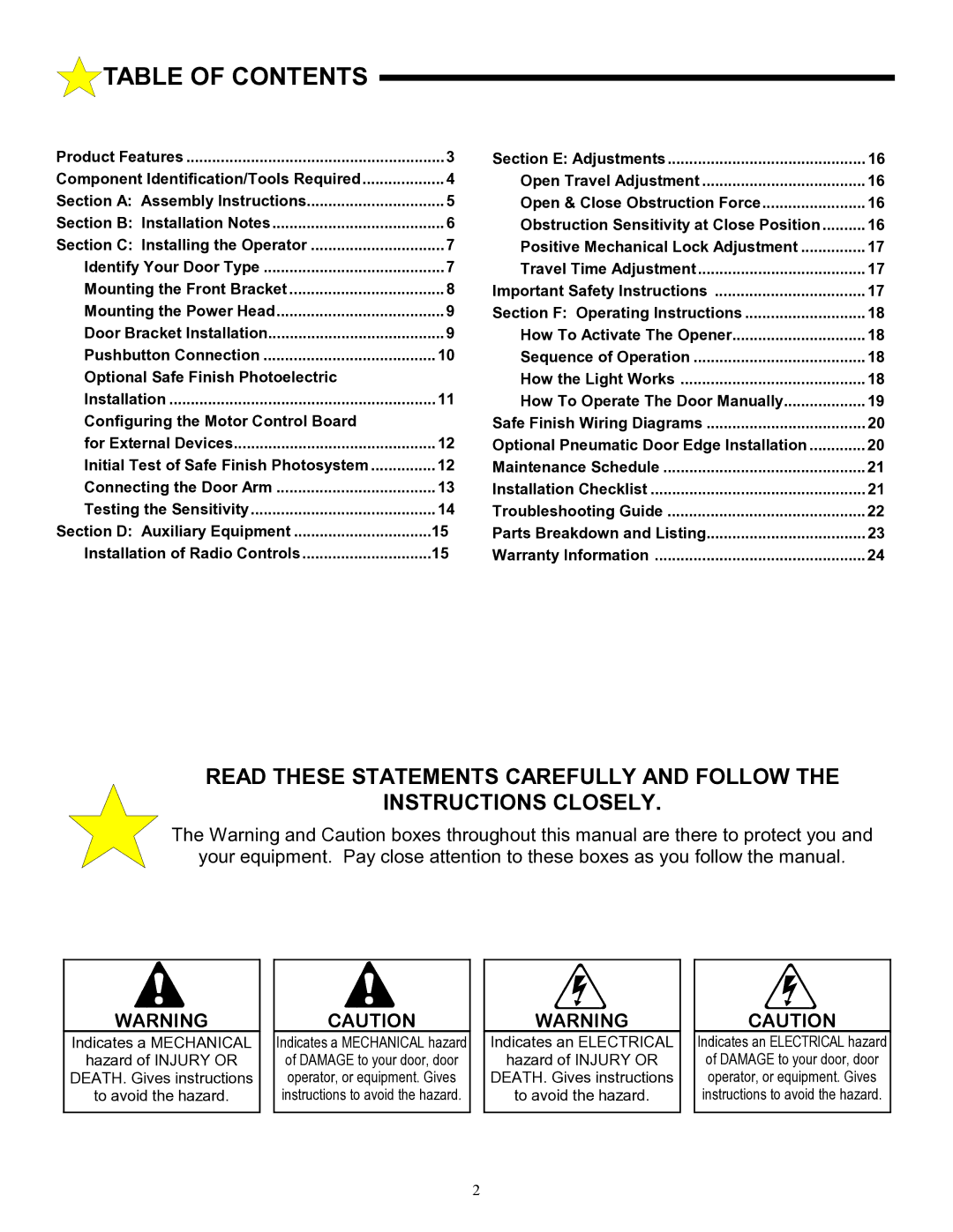 Allstar Products Group LT 50 owner manual Table of Contents 