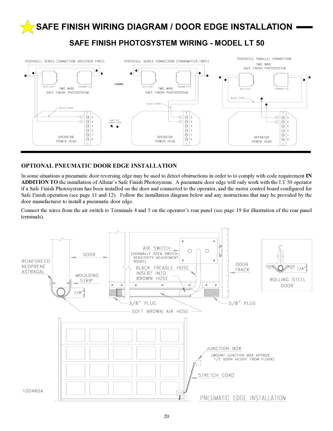 Allstar Products Group LT 50 owner manual Safe Finish Wiring Diagram / Door Edge Installation 