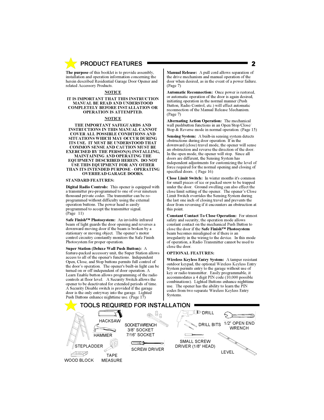 Allstar Products Group MVP-SQ owner manual Product Features, Tools Required for Installation 