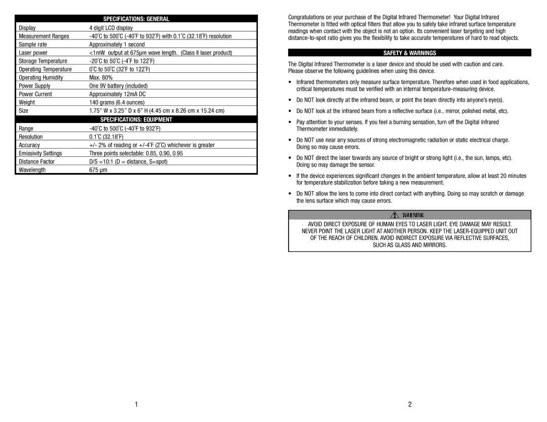 AllTrade 480742 owner manual Specifications General, Specifications Equipment, Safety & Warnings 