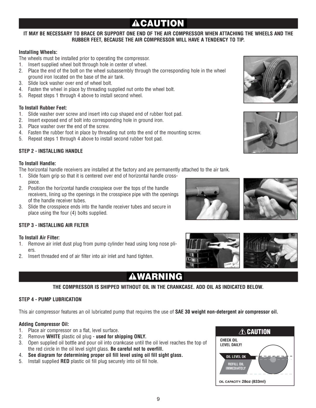 AllTrade 540010 instruction manual Installing Handle, Installing AIR Filter 