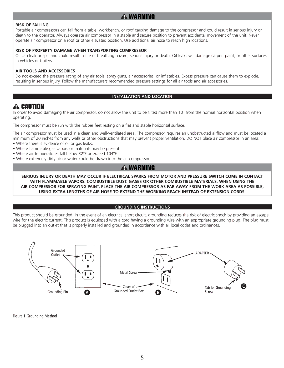 AllTrade 647376 manual Installation and Location, Grounding Instructions 