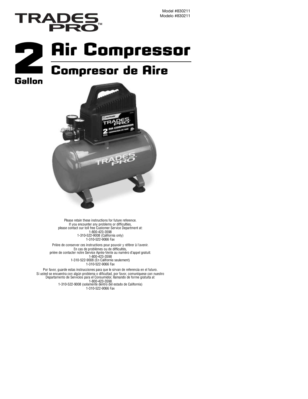 AllTrade 830211 manual Air Compressor 