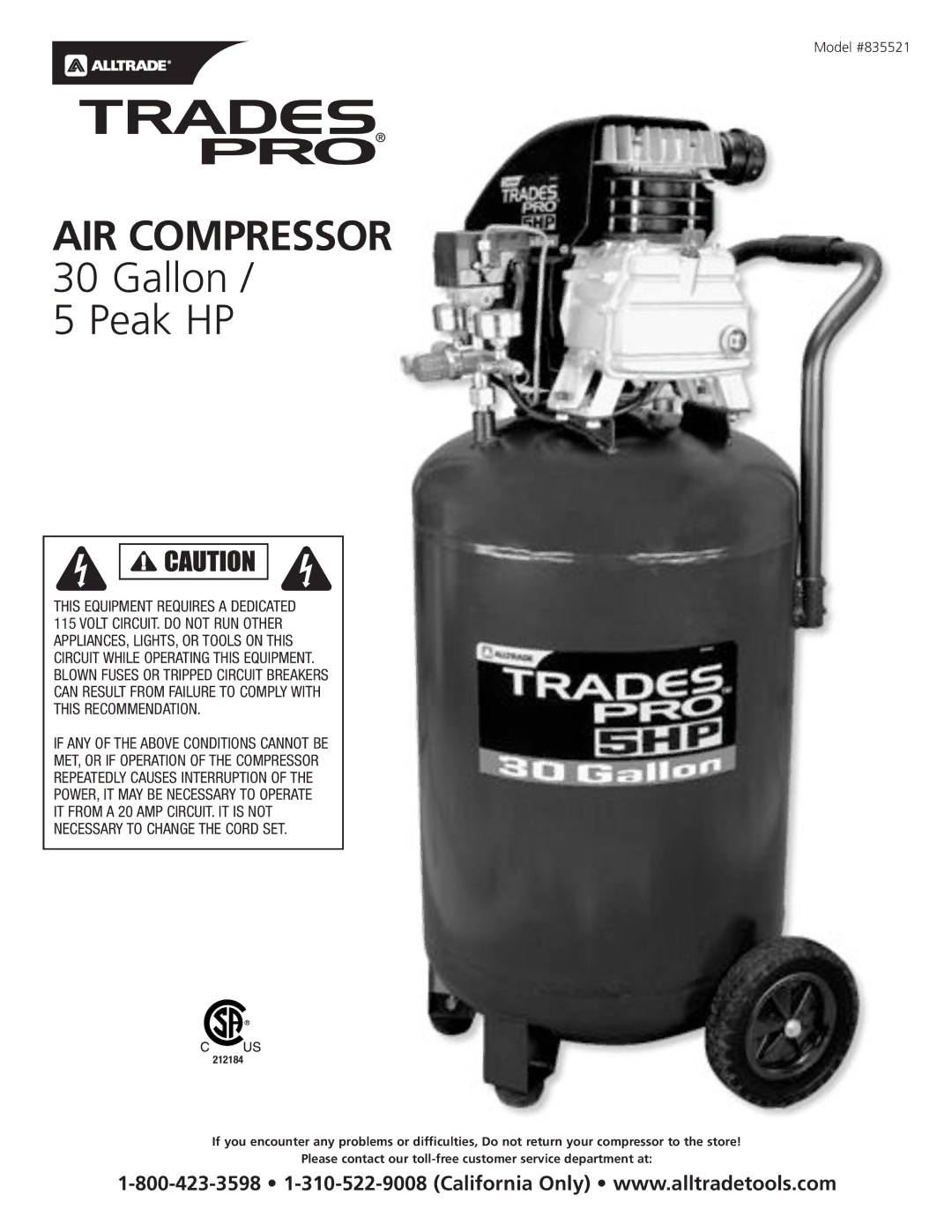 AllTrade 835521 manual AIR Compressor 