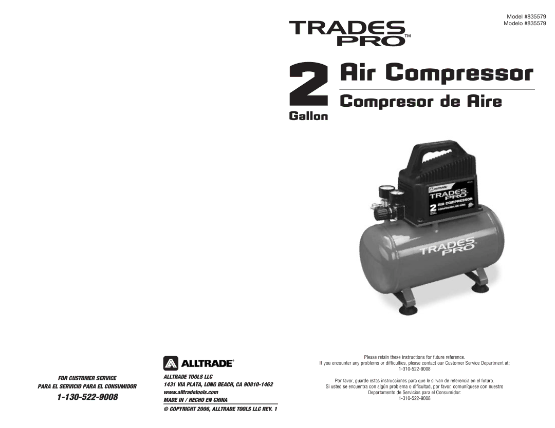 AllTrade 835579 manual Air Compressor 