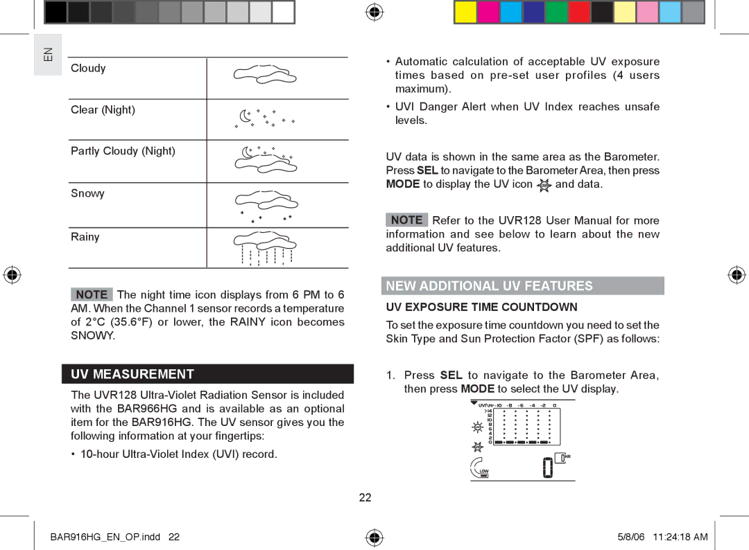 AllTrade BAR916HG user manual UV Measurement, NEW Additional UV Features, UV Exposure Time Countdown 