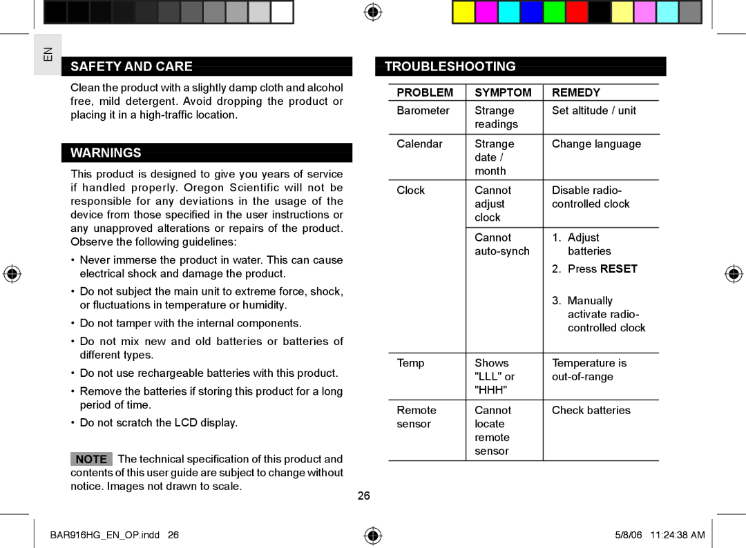 AllTrade BAR916HG user manual Safety and Care, Troubleshooting, Problem Symptom Remedy 