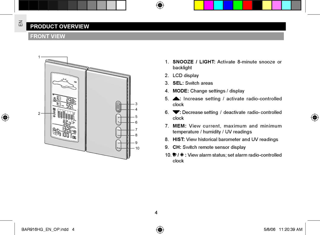 AllTrade BAR916HG user manual Product Overview Front View 