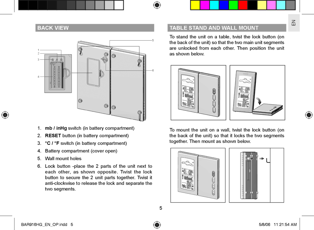 AllTrade BAR916HG user manual Back View, Table Stand and Wall Mount 