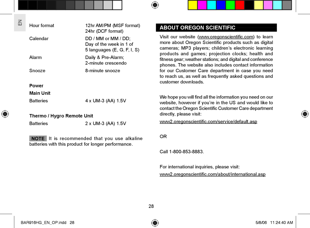 AllTrade BAR916HG user manual About Oregon Scientific, Power, Main Unit, Thermo / Hygro Remote Unit 