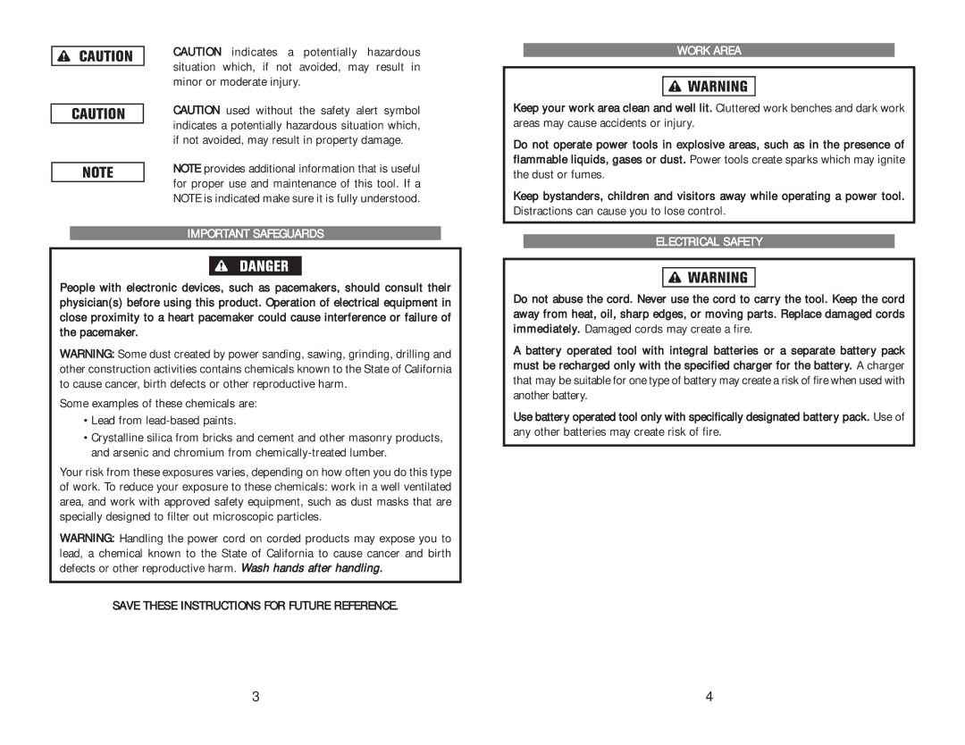 AllTrade COMPONENT #690551-1HR Important Safeguards, Save These Instructions for Future Reference, Work Area 