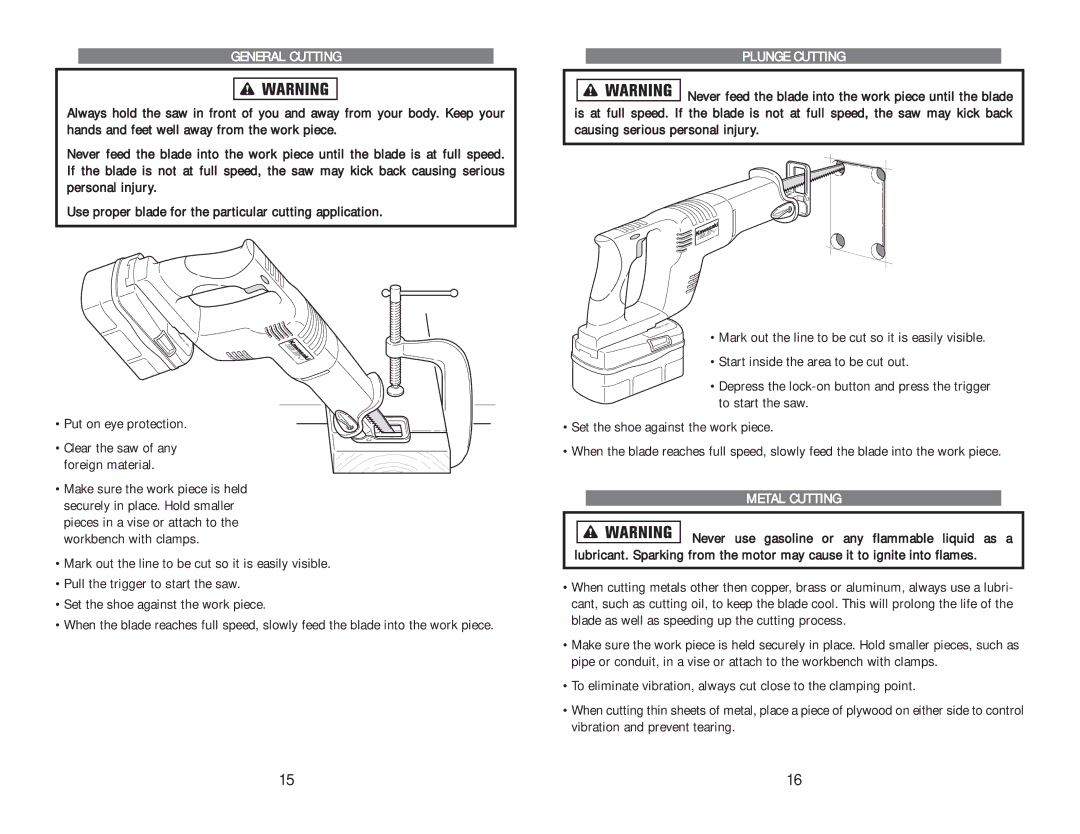 AllTrade COMPONENT #690551-1HR instruction manual General Cutting, Plunge Cutting, Metal Cutting 