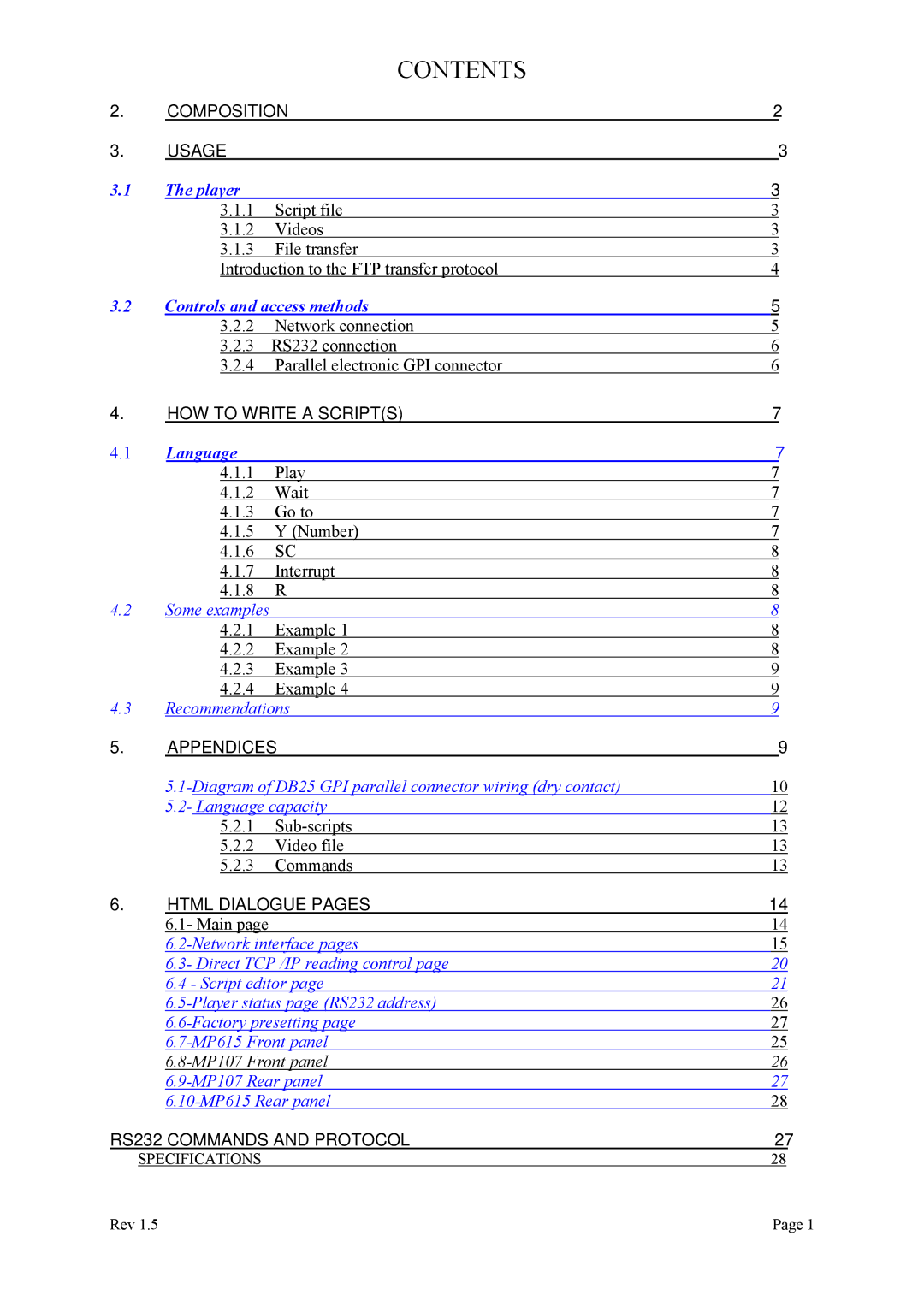 Alpes USA MP615/MP107 manual Contents 