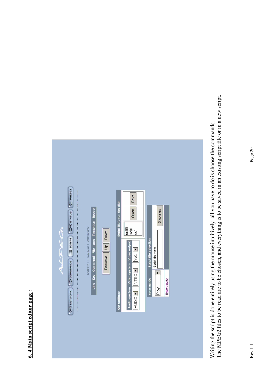 Alpes USA MP615/MP107 manual Main script editor 