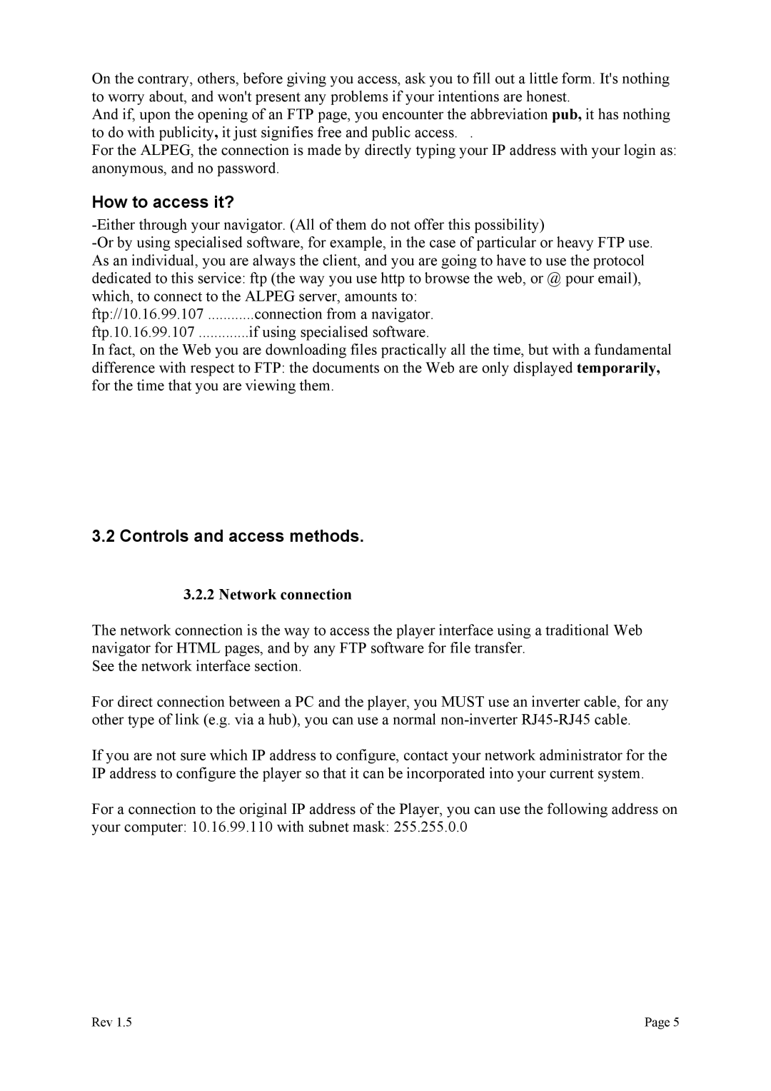 Alpes USA MP615/MP107 manual How to access it?, Controls and access methods, Network connection 