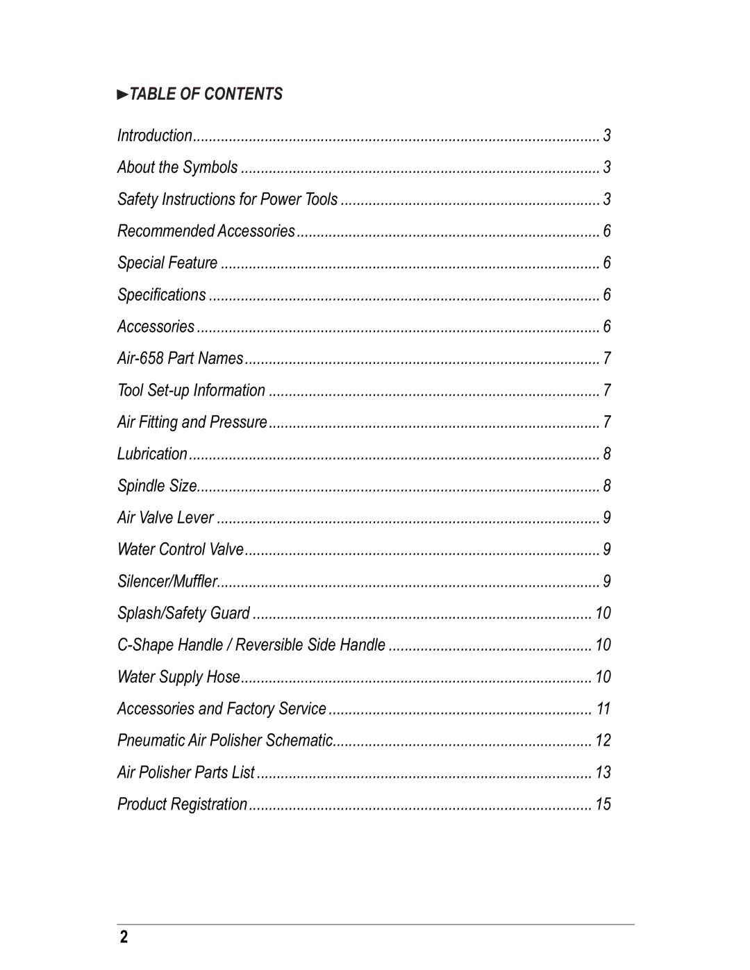 Alpha Tool.Com.HK Limited AIR-658 instruction manual Table of Contents 