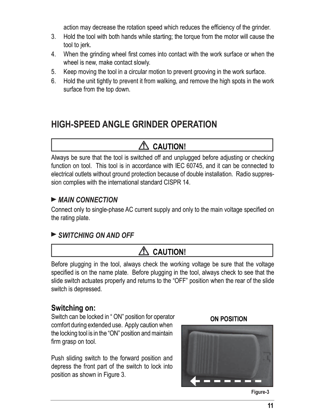 Alpha Tool.Com.HK Limited 225, hsg-125 HIGH-SPEED Angle Grinder Operation, Main Connection, Switching on and OFF 