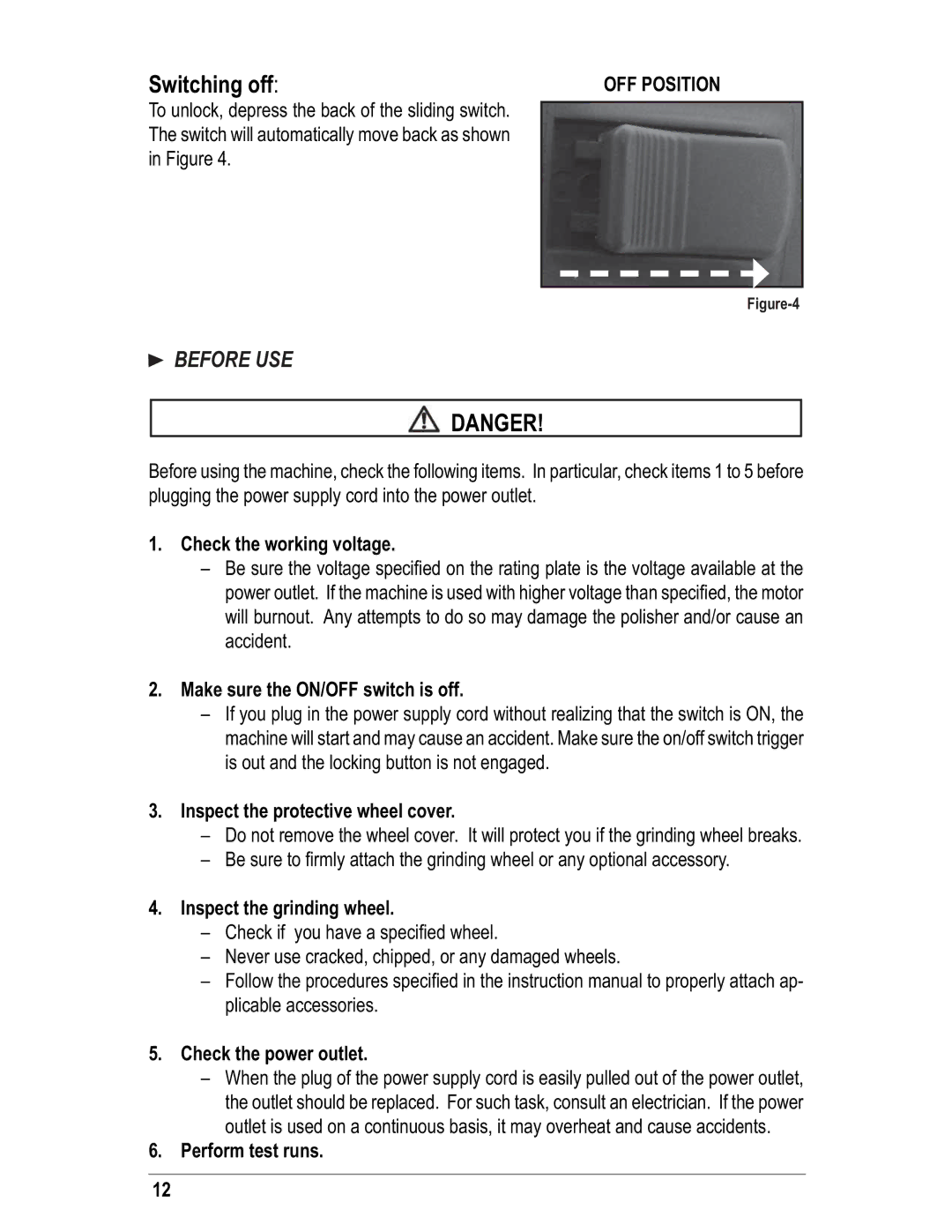 Alpha Tool.Com.HK Limited hsg-125, 225 instruction manual Switching off, Before USE 