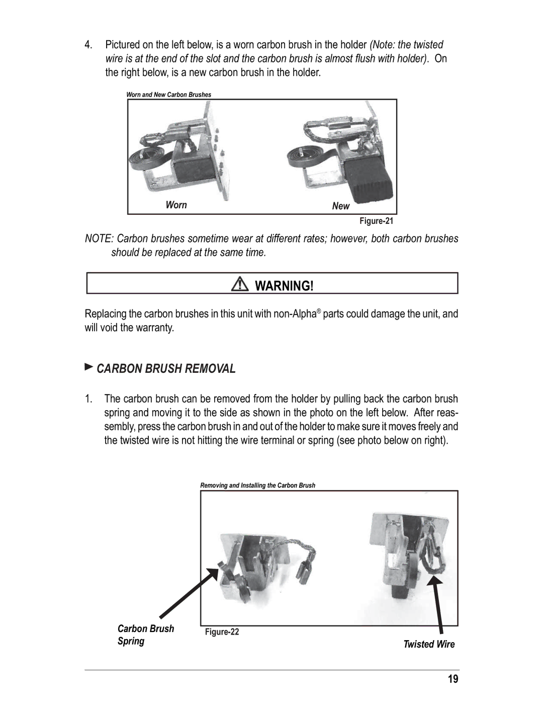 Alpha Tool.Com.HK Limited 225, hsg-125 instruction manual Carbon Brush Removal 