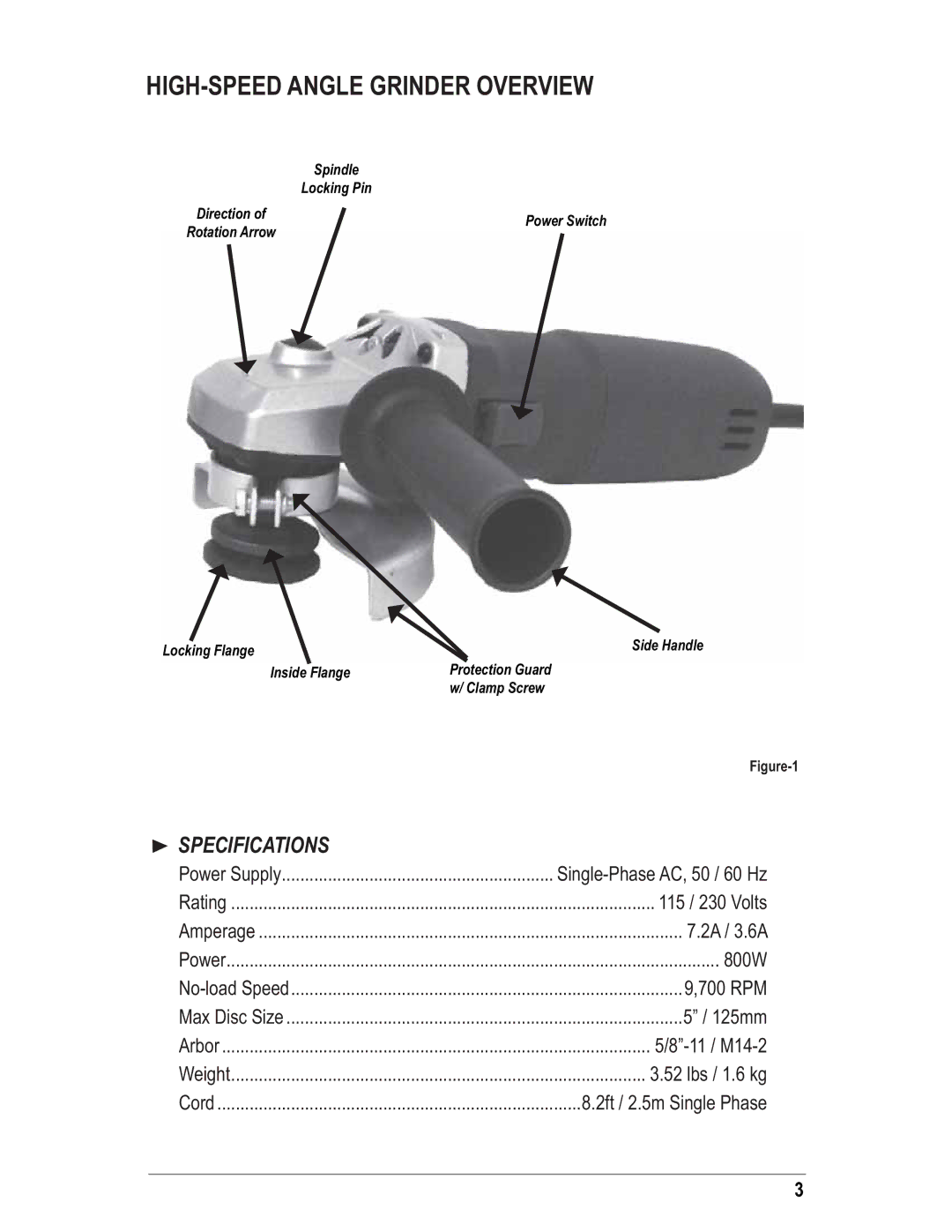 Alpha Tool.Com.HK Limited 225, hsg-125 instruction manual HIGH-SPEED Angle Grinder Overview, Specifications 