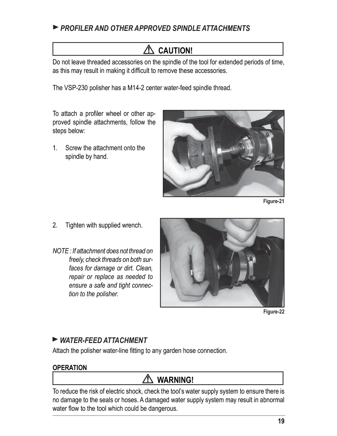 Alpha Tool.Com.HK Limited VSP-230 instruction manual Profiler and Other Approved Spindle Attachments, WATER-FEED Attachment 