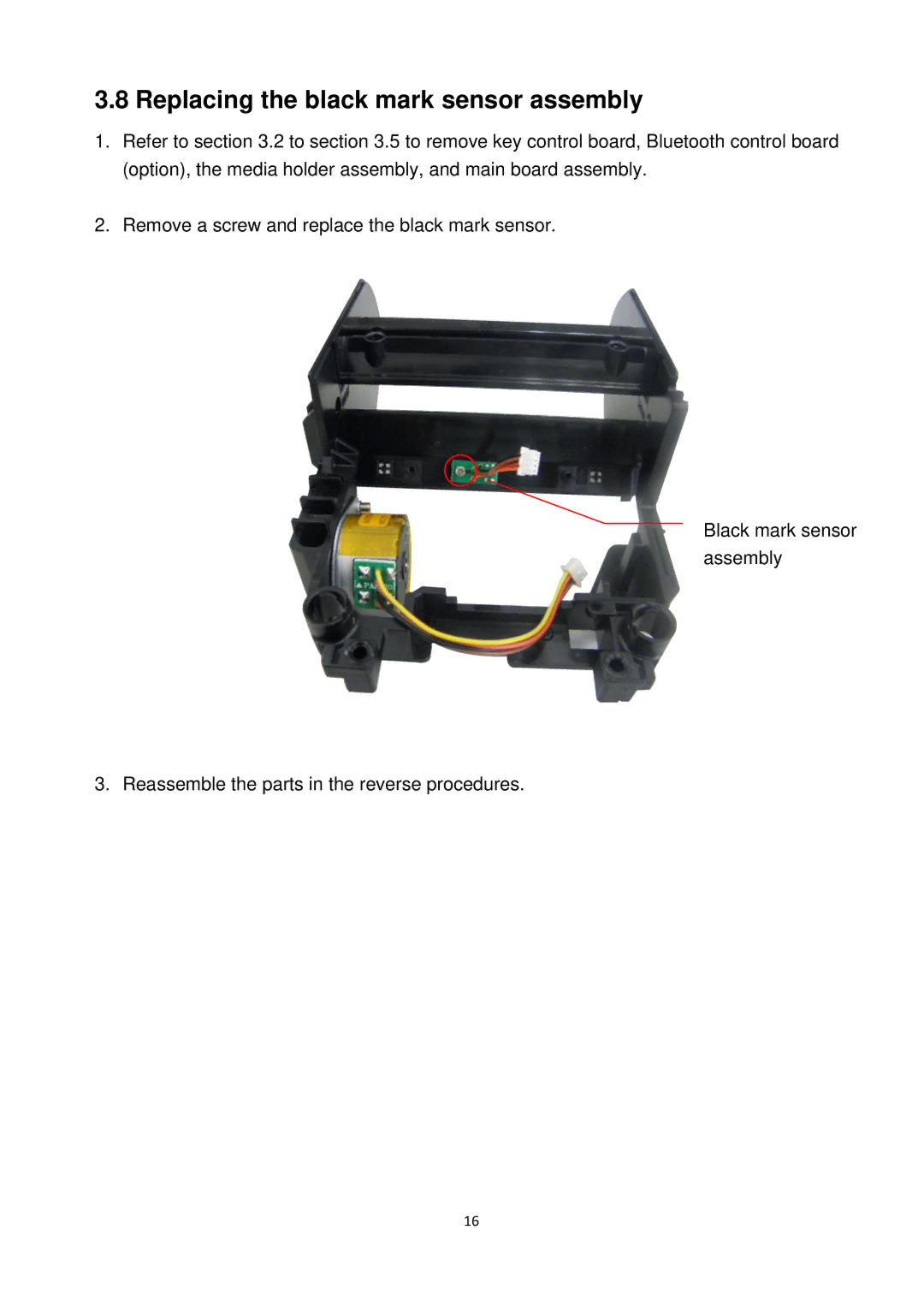 Alpha Vision Tech Alpha-3R service manual Replacing the black mark sensor assembly 