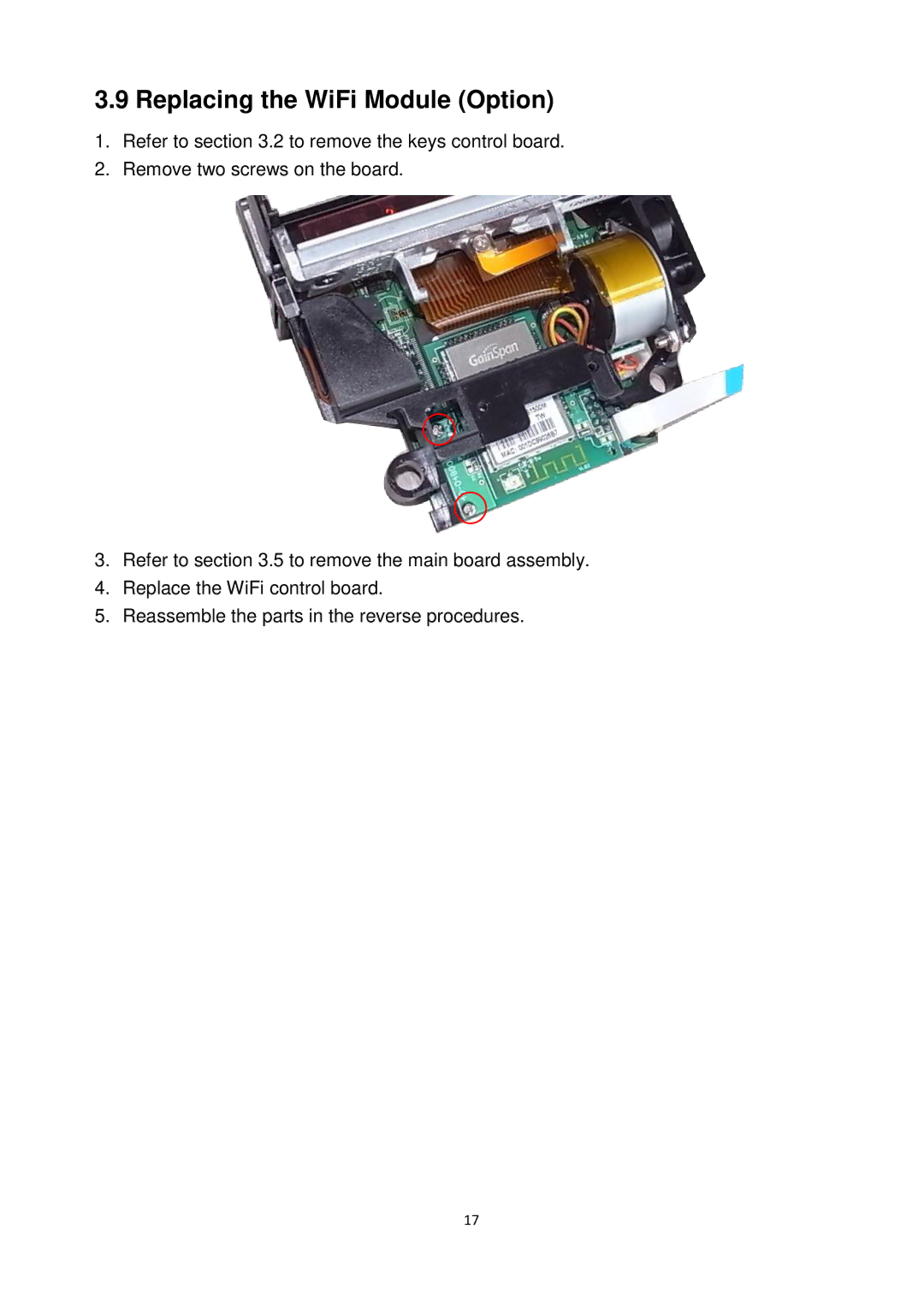 Alpha Vision Tech Alpha-3R service manual Replacing the WiFi Module Option 