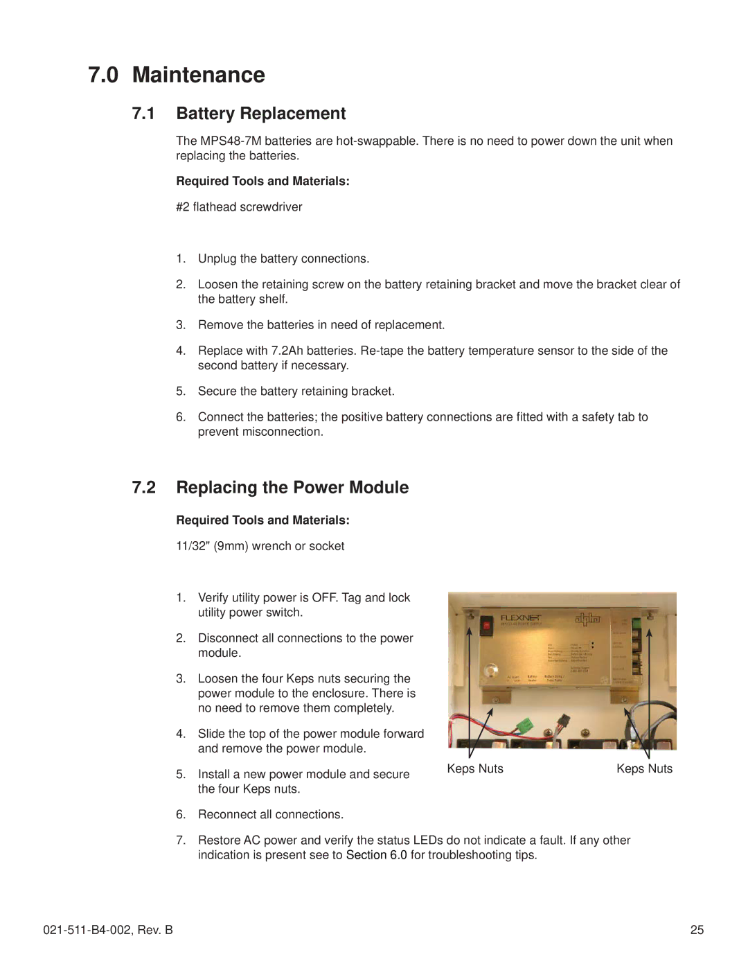 Alpha Vision Tech MPS48-7M technical manual Maintenance, Battery Replacement, Replacing the Power Module 