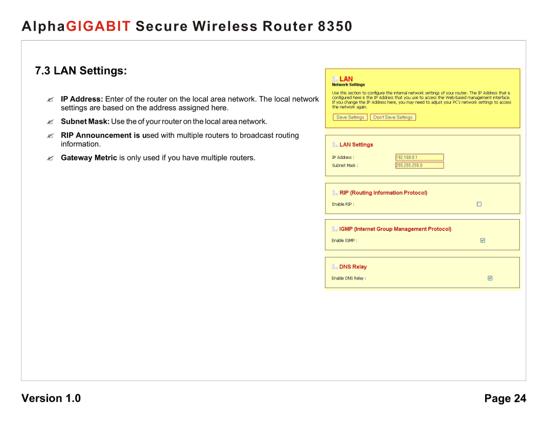 AlphaShield 8350 user manual LAN Settings 