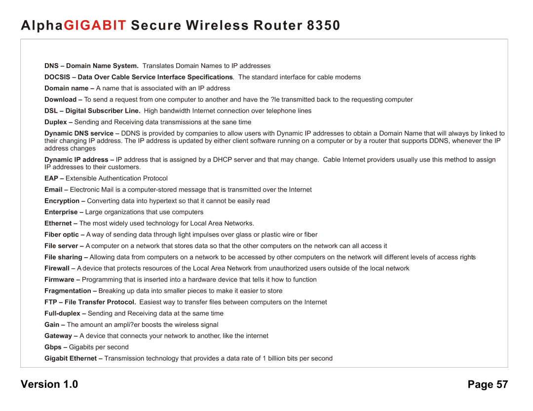 AlphaShield 8350 user manual AlphaGIGABIT Secure Wireless Router 