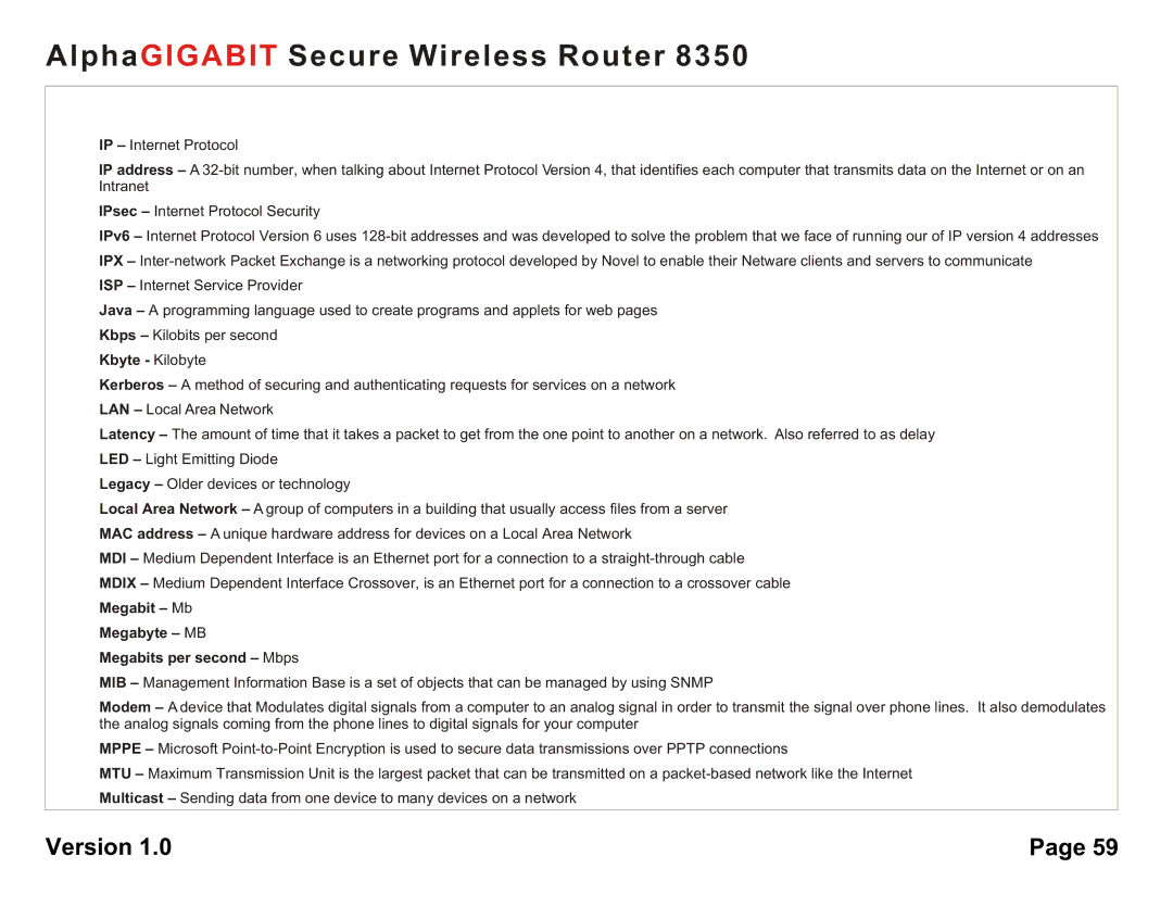 AlphaShield 8350 user manual Kbyte Kilobyte 