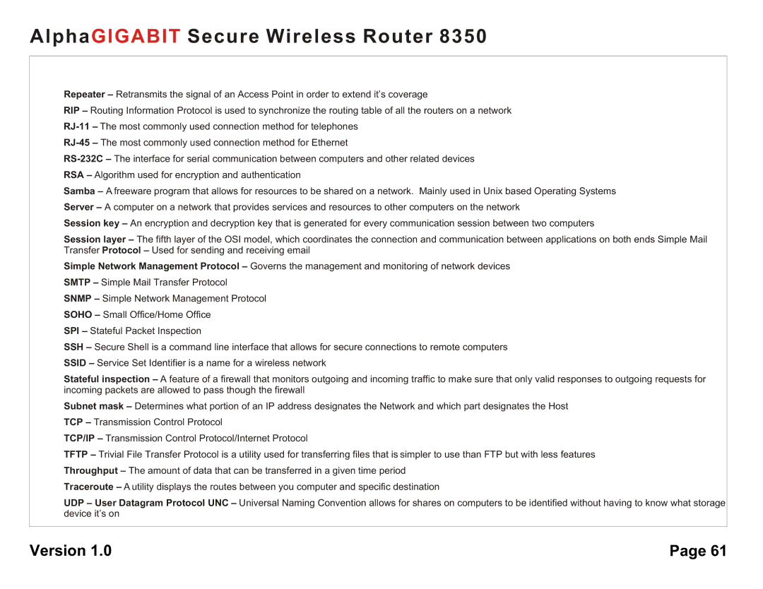 AlphaShield 8350 user manual AlphaGIGABIT Secure Wireless Router 