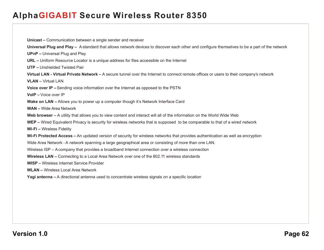 AlphaShield 8350 user manual AlphaGIGABIT Secure Wireless Router 