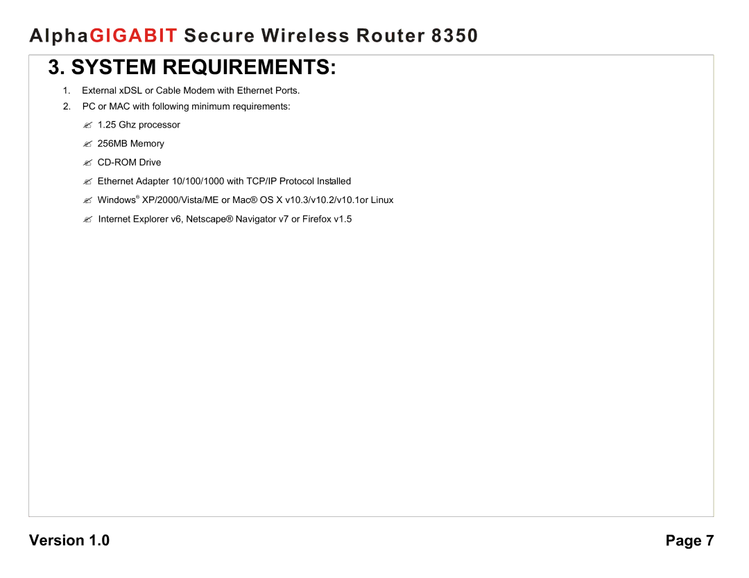 AlphaShield 8350 user manual System Requirements 