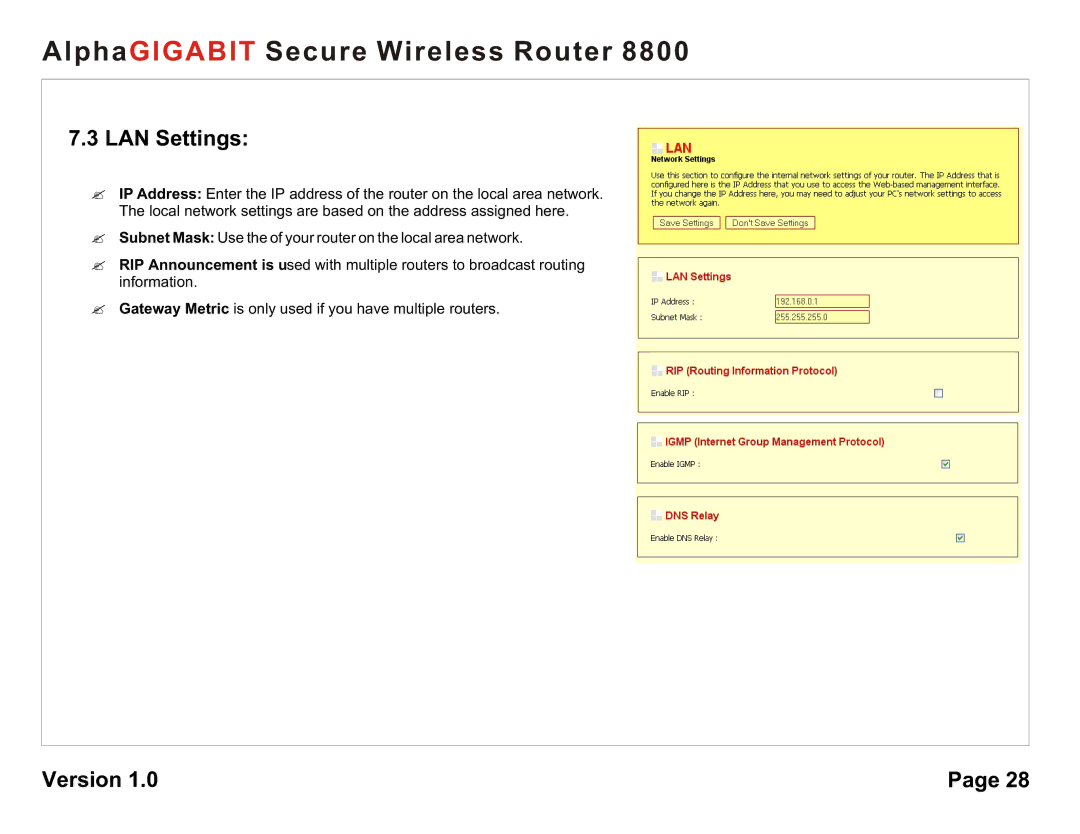 AlphaShield 8800 user manual LAN Settings 