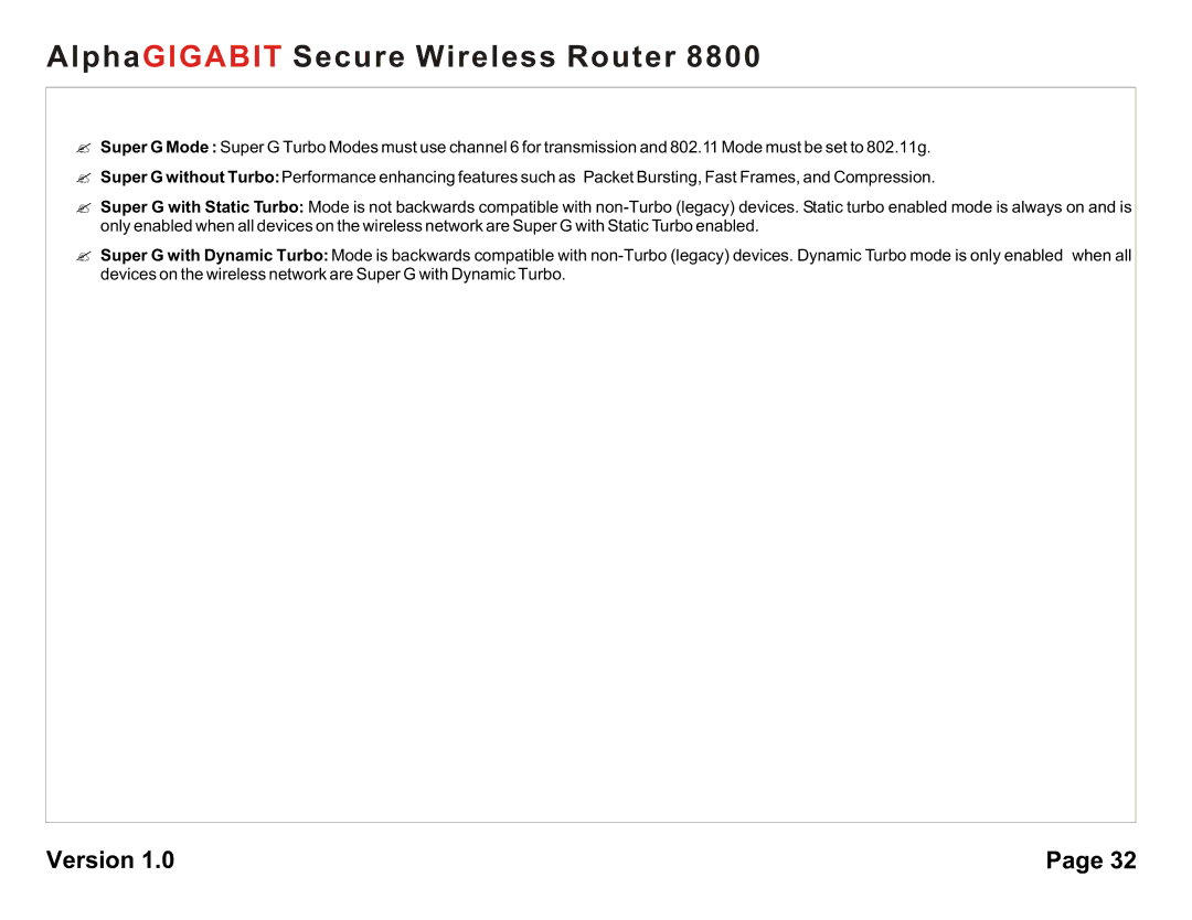 AlphaShield 8800 user manual AlphaGIGABIT Secure Wireless Router 